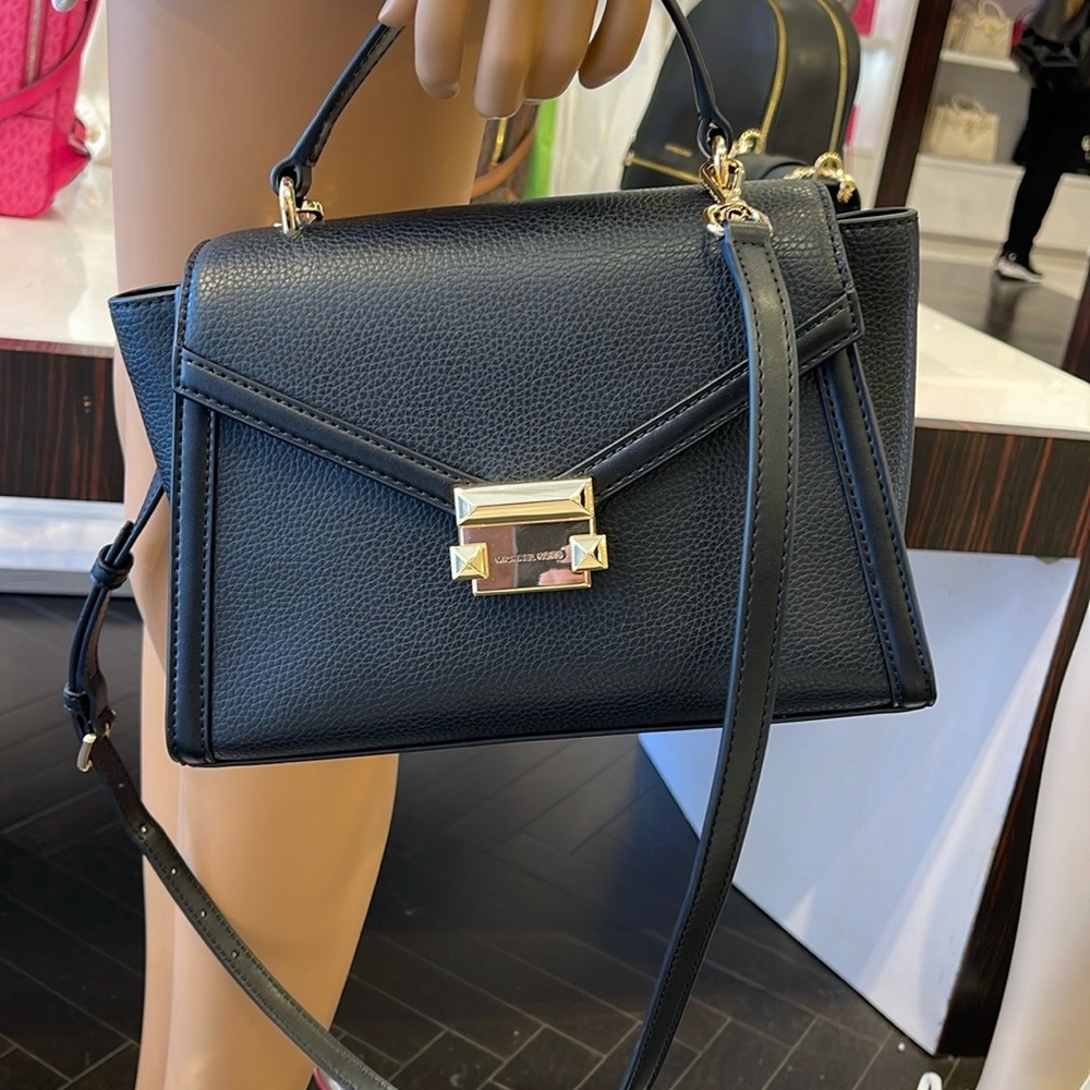 Michael Kors Whitney Medium Leather Flap Satchel Shoulder Crossbody Bag 
Black - Picture 16 of 16